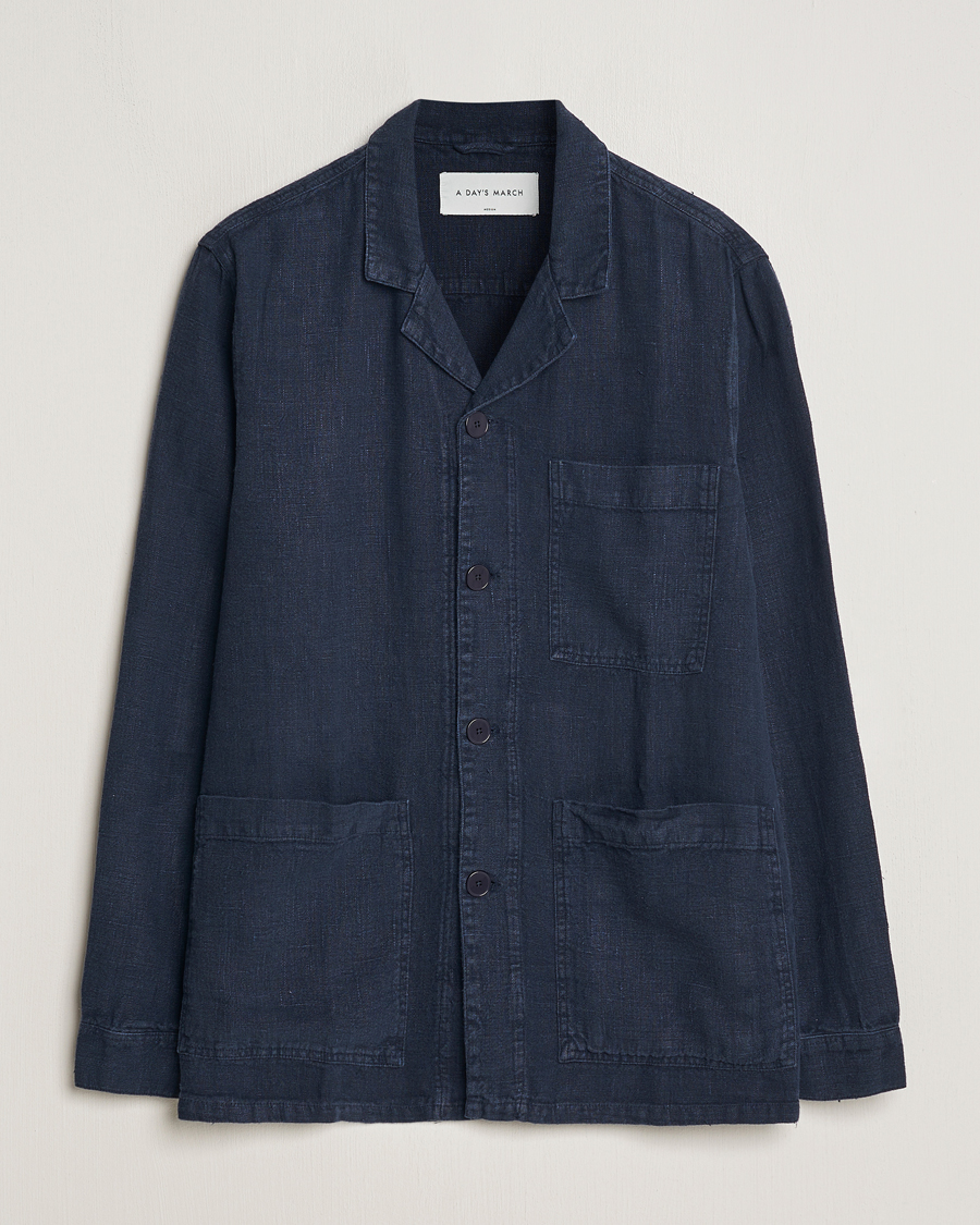 Heren | Jassen | A Day's March | Banagher Linen Overshirt Navy