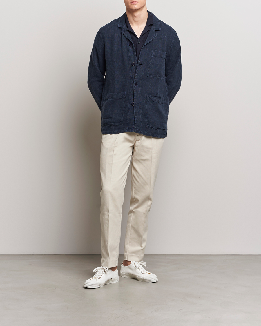 Heren | Jassen | A Day's March | Banagher Linen Overshirt Navy
