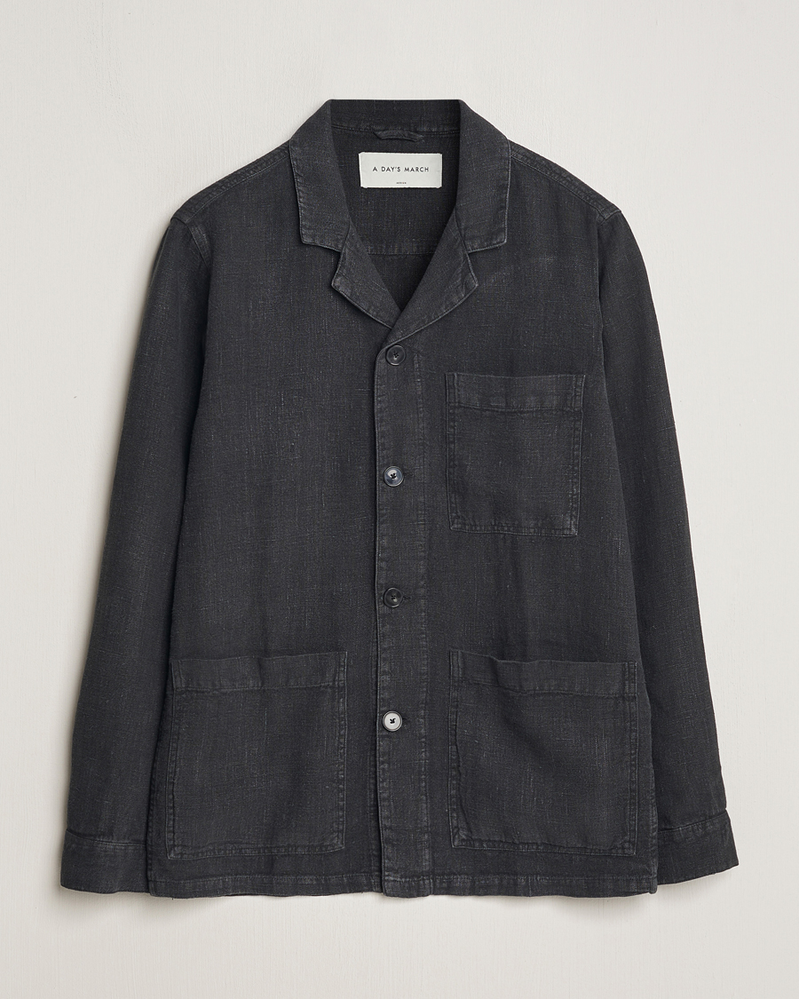 Heren | Overhemden | A Day's March | Bangher Linen Overshirt Black