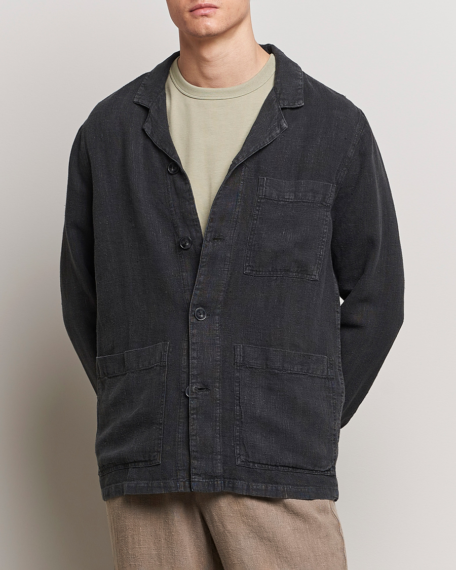 Heren | Casual | A Day's March | Bangher Linen Overshirt Black