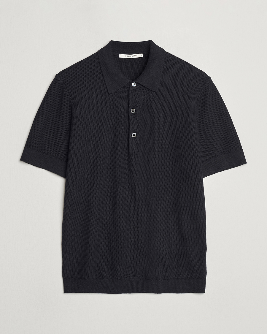 Heren | Polo's | A Day's March | Rosehall Popcorn Stitch Polo Black