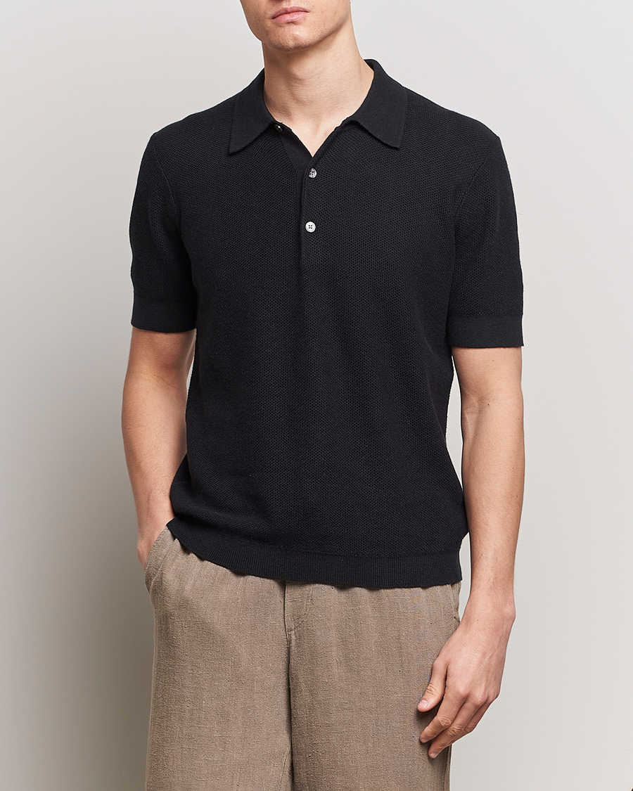 Heren | Polo's | A Day's March | Rosehall Popcorn Stitch Polo Black