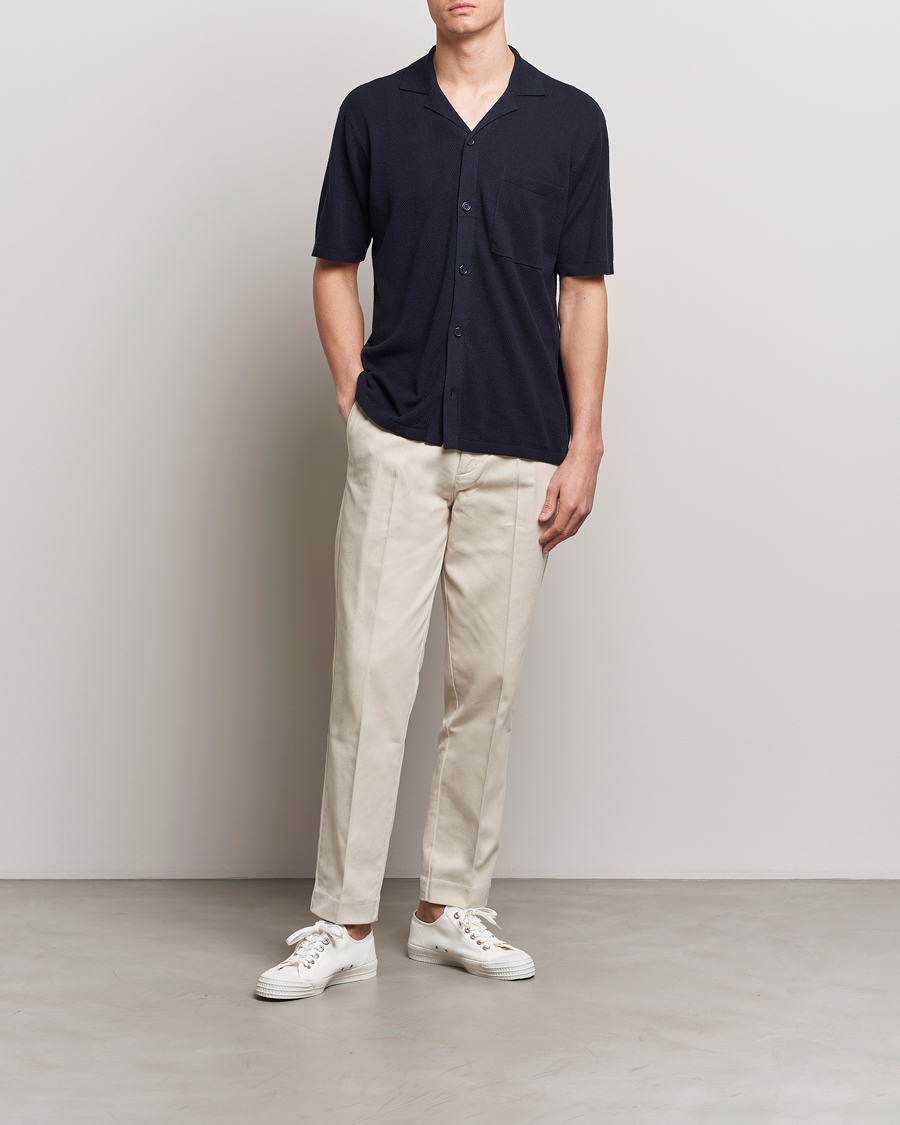 Heren | Overhemden | A Day's March | Yamu Knitted Herringbone Shirt Navy