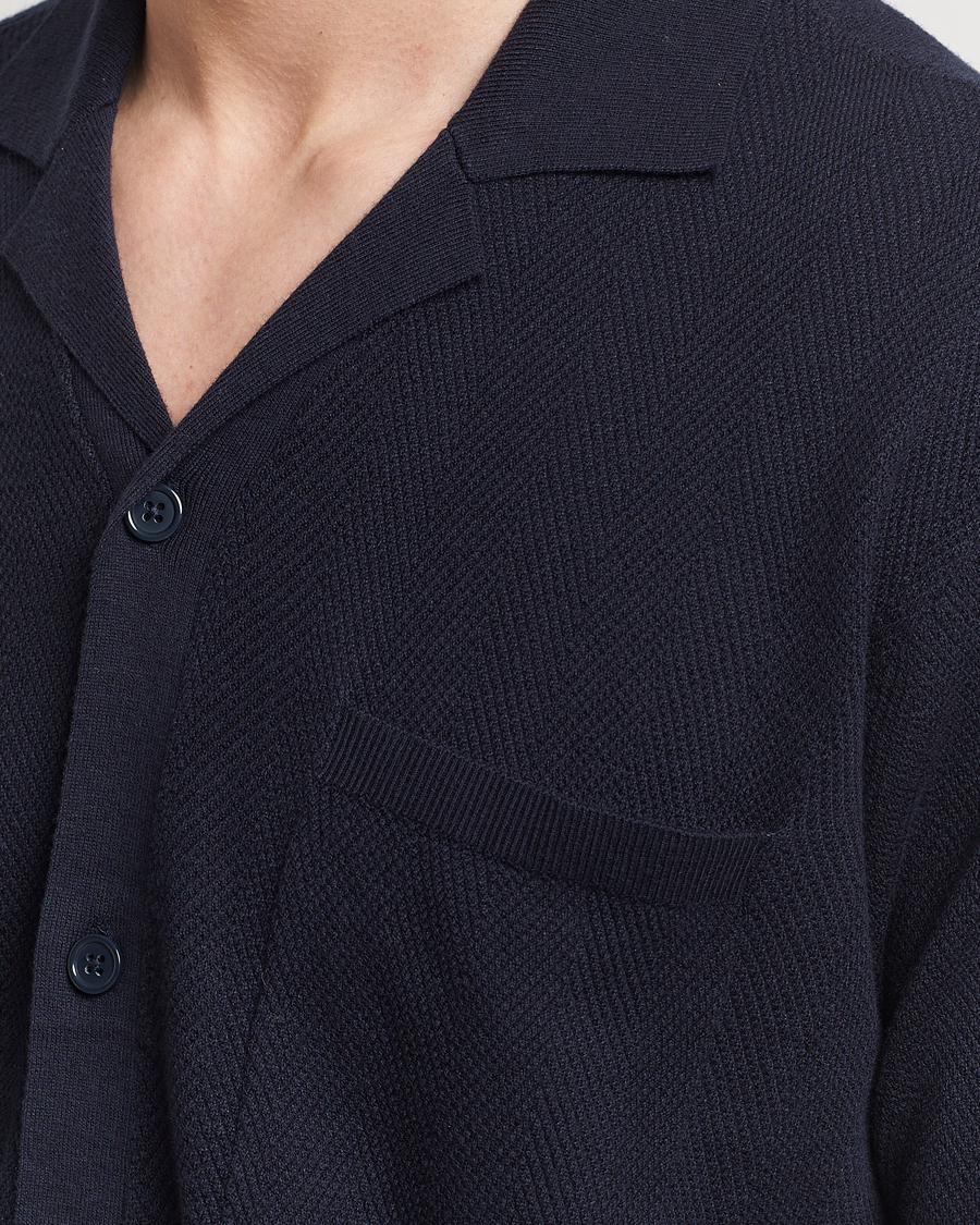 Heren | Overhemden | A Day's March | Yamu Knitted Herringbone Shirt Navy
