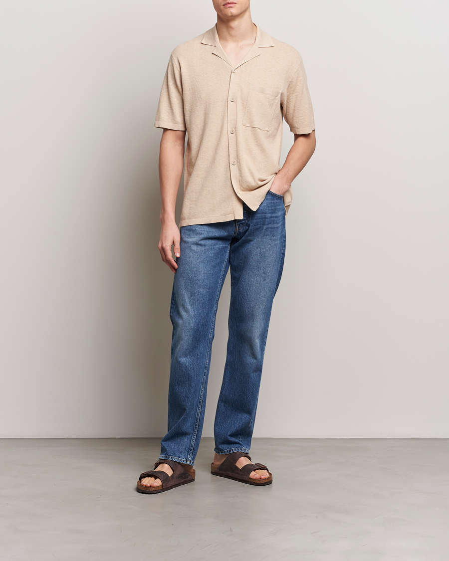 Heren | Overhemden | A Day's March | Yamu Knitted Herringbone Shirt Oyster