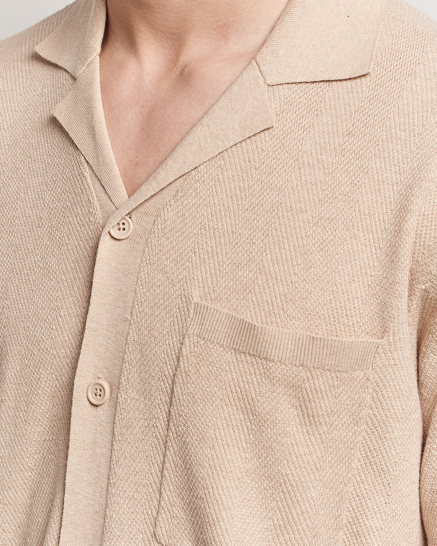 Heren | Overhemden | A Day's March | Yamu Knitted Herringbone Shirt Oyster