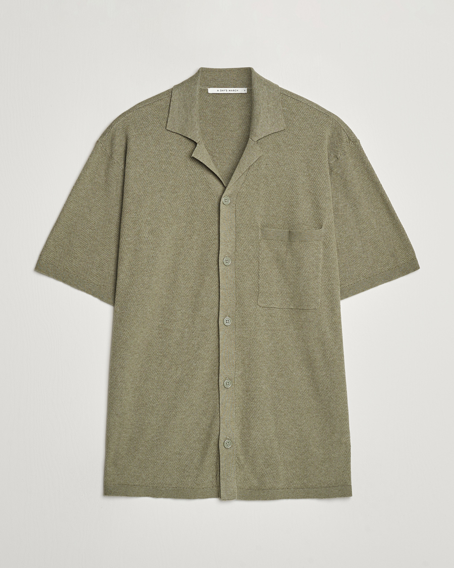 Heren | Overhemden | A Day's March | Yamu Knitted Herringbone Shirt Olive