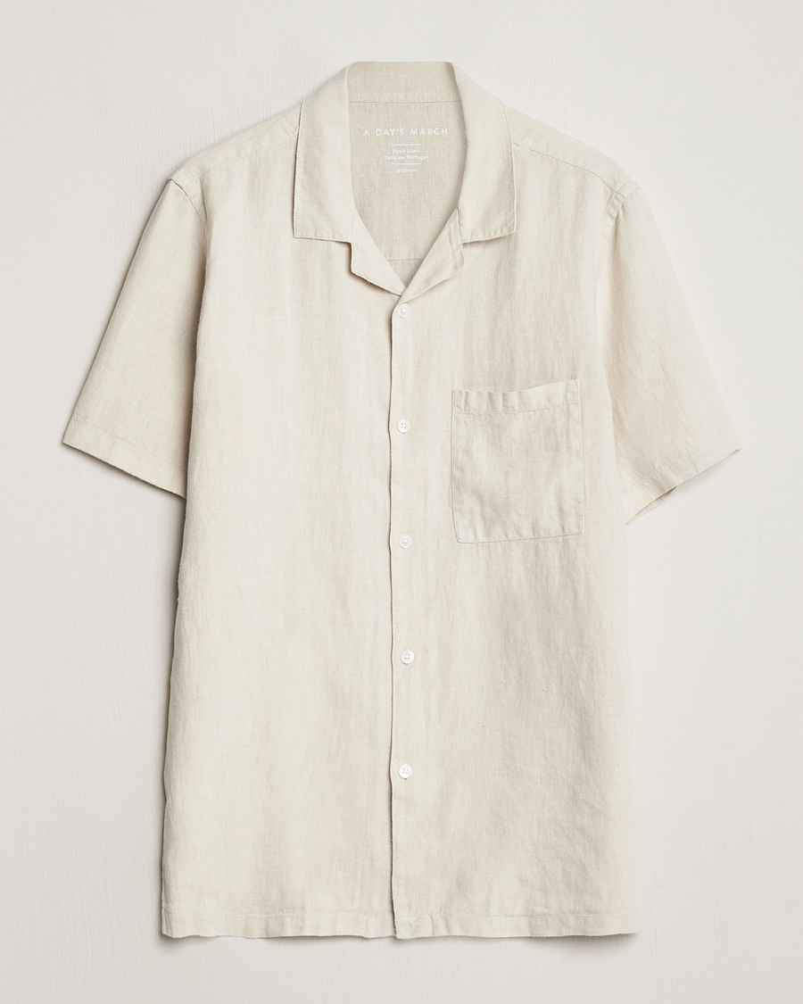 Heren | Overhemden | A Day's March | Yamu Linen Short Sleeve Shirt Sand