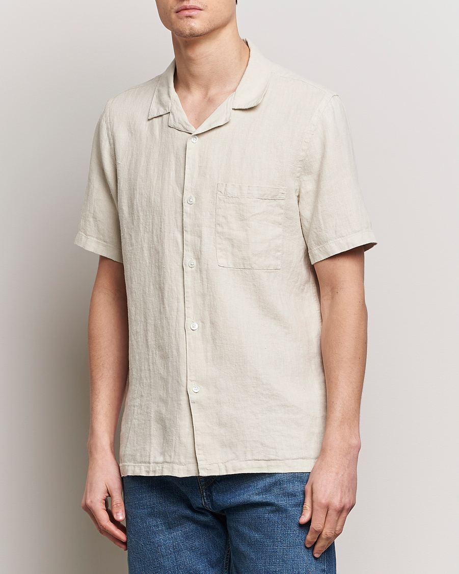 Heren | Overhemden | A Day's March | Yamu Linen Short Sleeve Shirt Sand