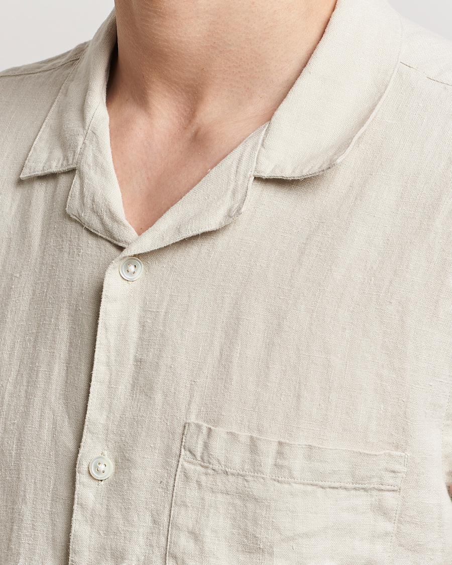 Heren | Overhemden | A Day's March | Yamu Linen Short Sleeve Shirt Sand