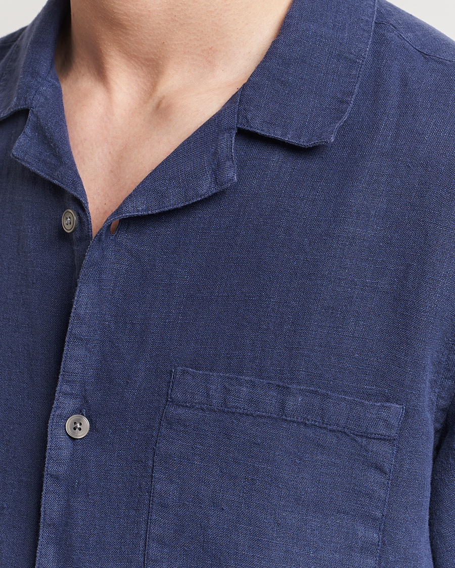 Heren | Overhemden | A Day's March | Yamu Short Sleeve Linen Shirt Brewers Blue