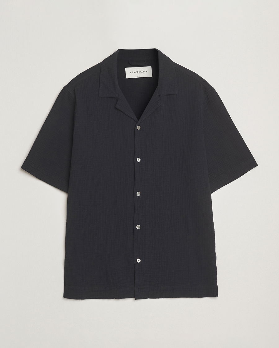 Heren | Overhemden | A Day's March | Clapton Structured Cotton Shirt Off Black