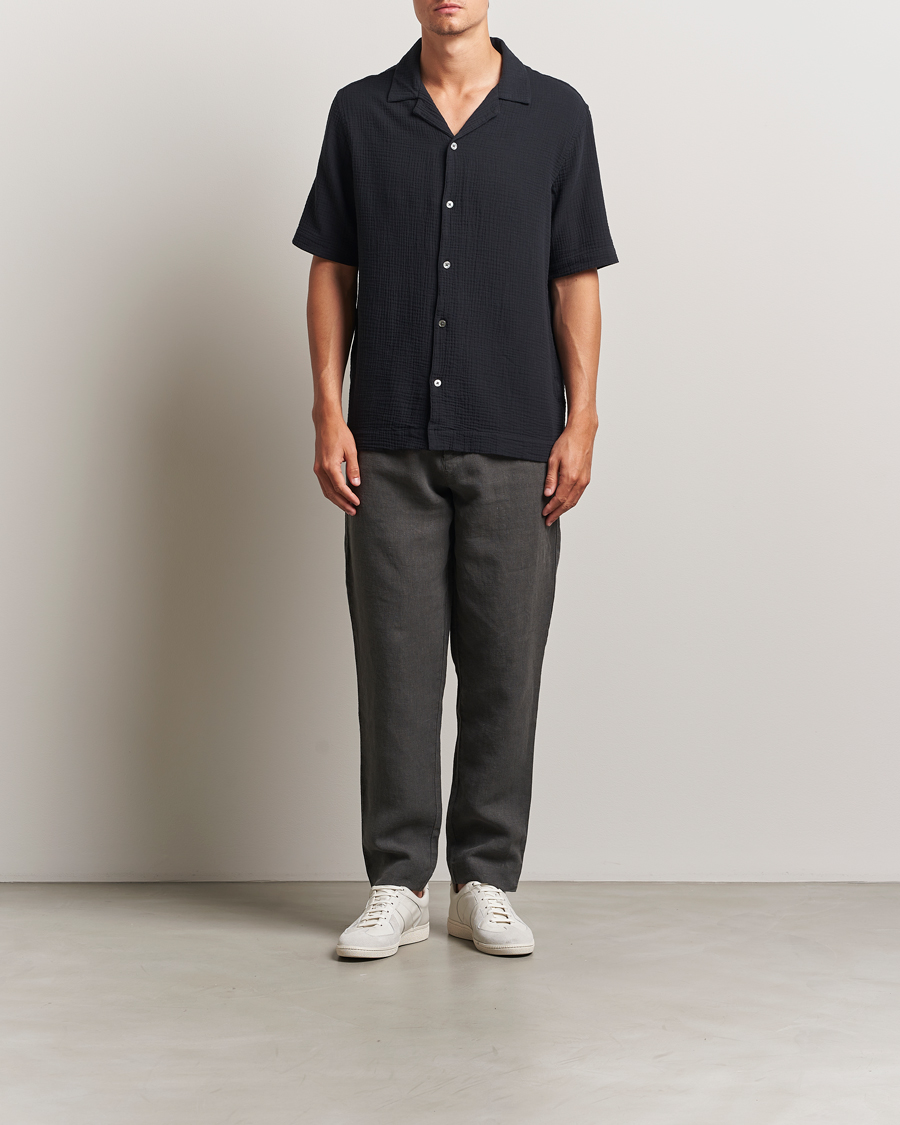 Heren | Overhemden | A Day's March | Clapton Structured Cotton Shirt Off Black