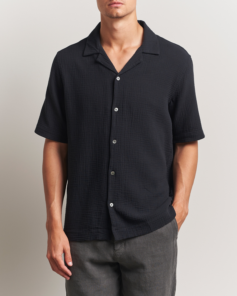 Heren | Overhemden | A Day's March | Clapton Structured Cotton Shirt Off Black