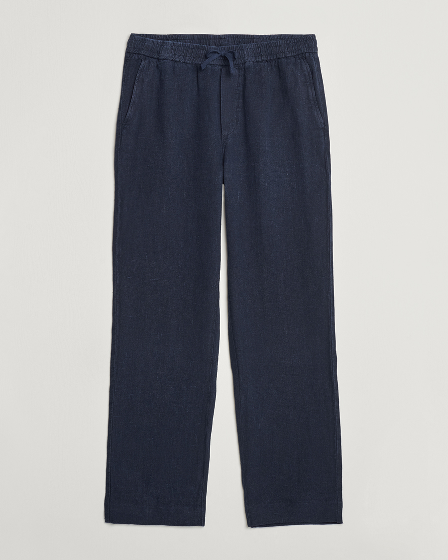 Heren | Broeken | A Day's March | Tamiat Drawstring Linen Trousers Navy