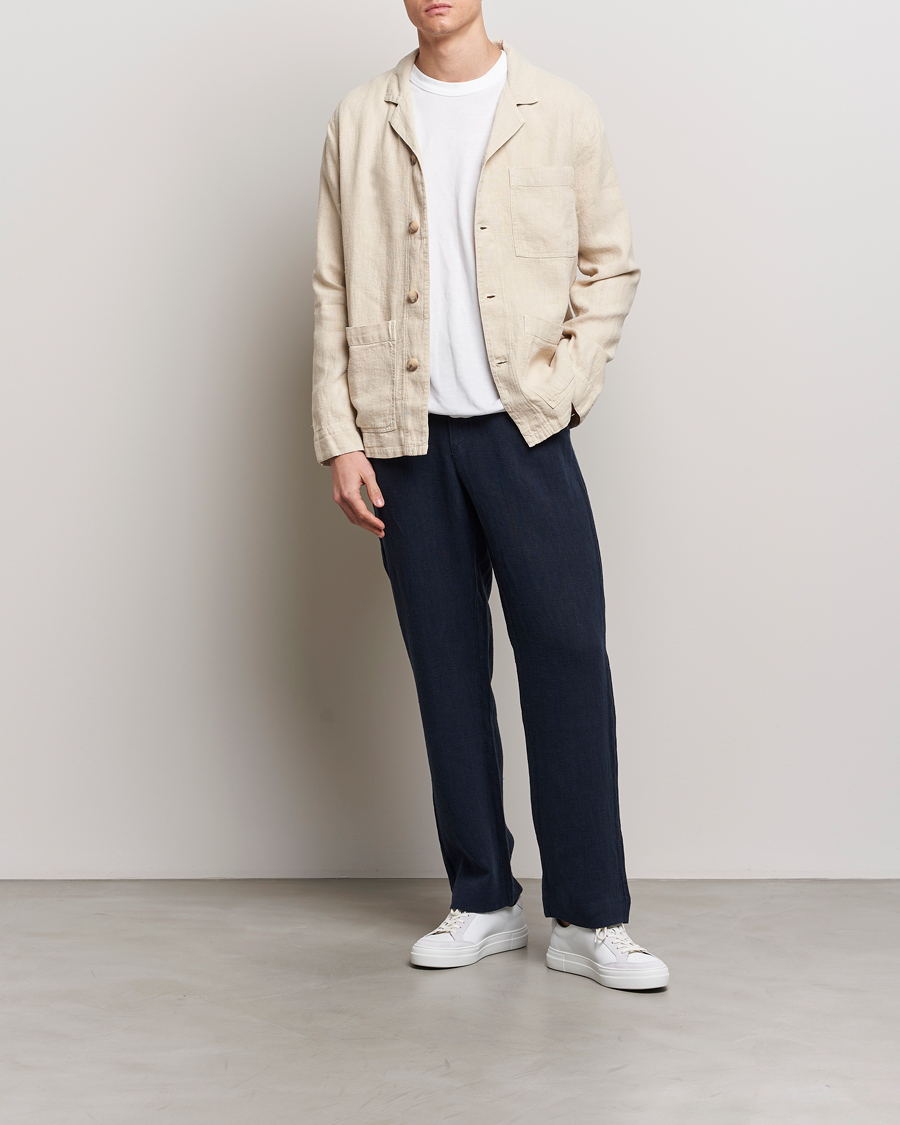 Heren | Broeken | A Day's March | Tamiat Drawstring Linen Trousers Navy