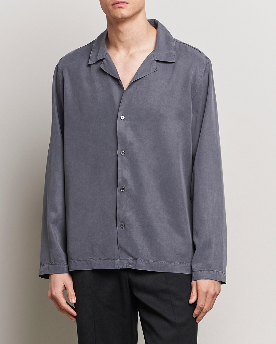 Heren | Overhemden | A Day's March | Chase Camp Collar Lyocell Shirt Dark Grey