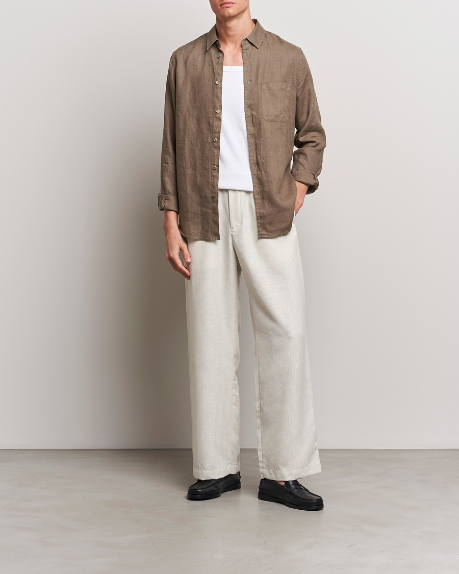 Heren | Broeken | J.Lindeberg | Noah Wide Linen Pants Safari Beige