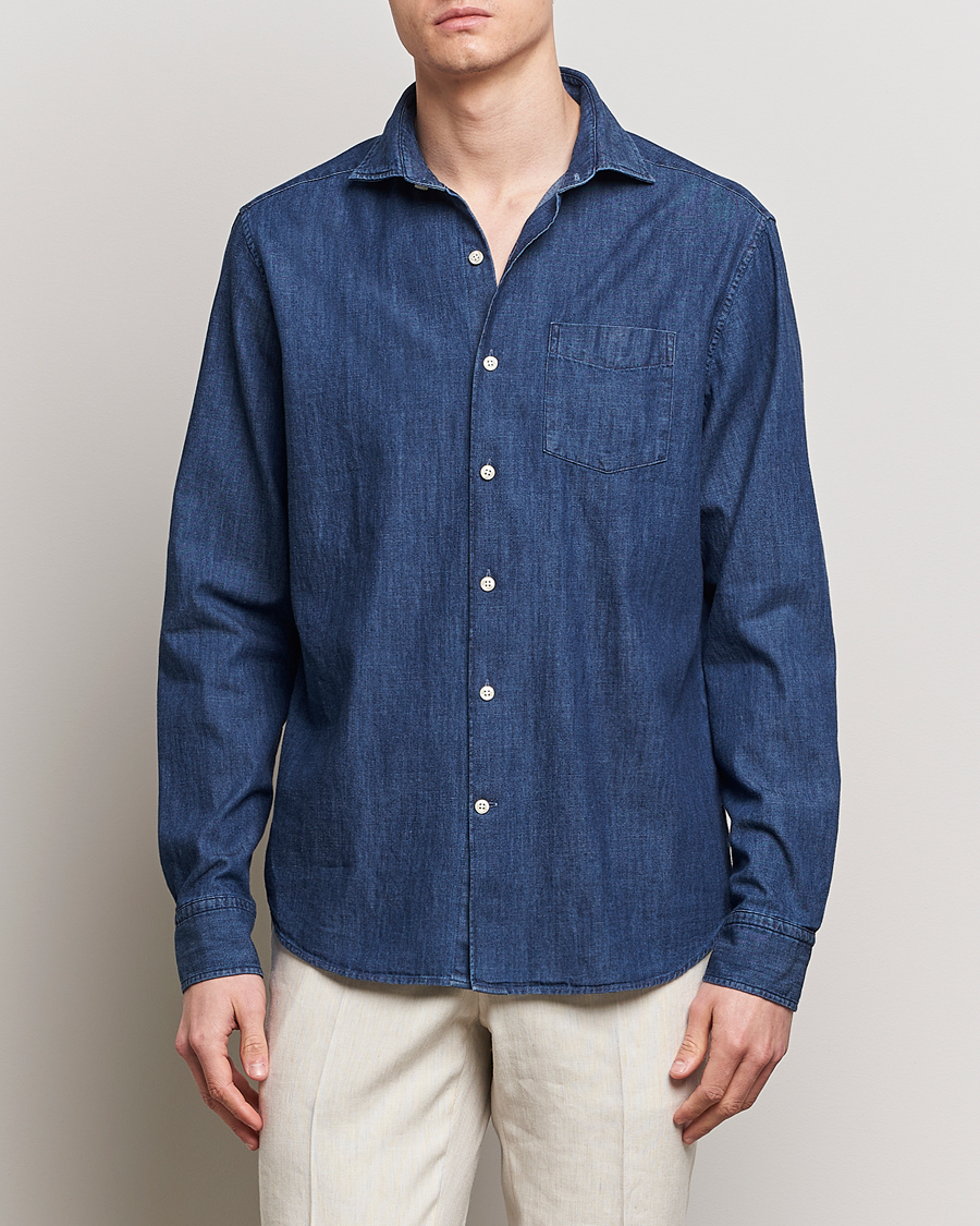 Heren | Spijker overhemden | Oscar Jacobson | Reg Fit Wide Spread C Dark Indigo Midnight Blue