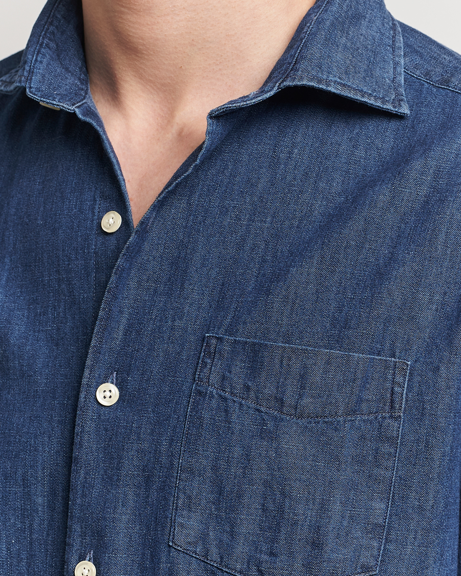 Heren | Overhemden | Oscar Jacobson | Reg Fit Wide Spread C Dark Indigo Midnight Blue