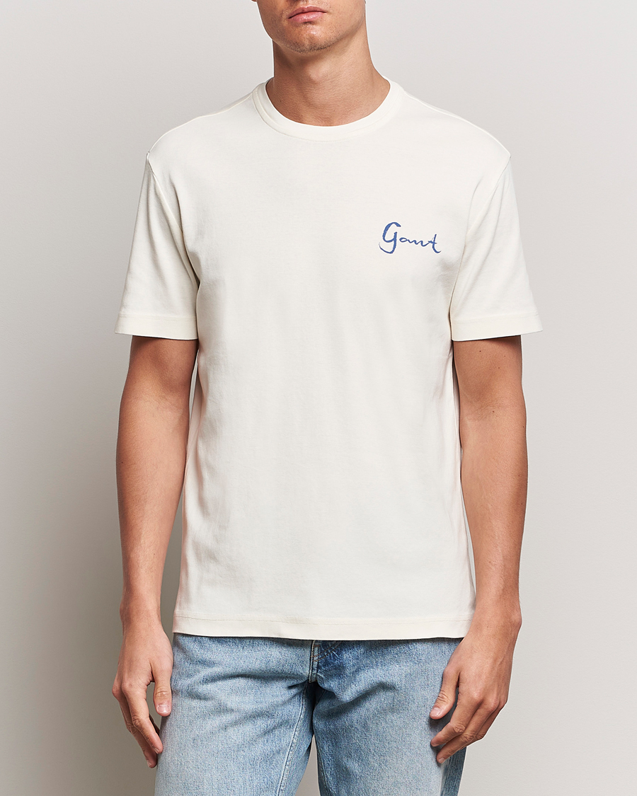 Heren | Witte T-shirts | GANT | Graphic Printed T-Shirt Cream