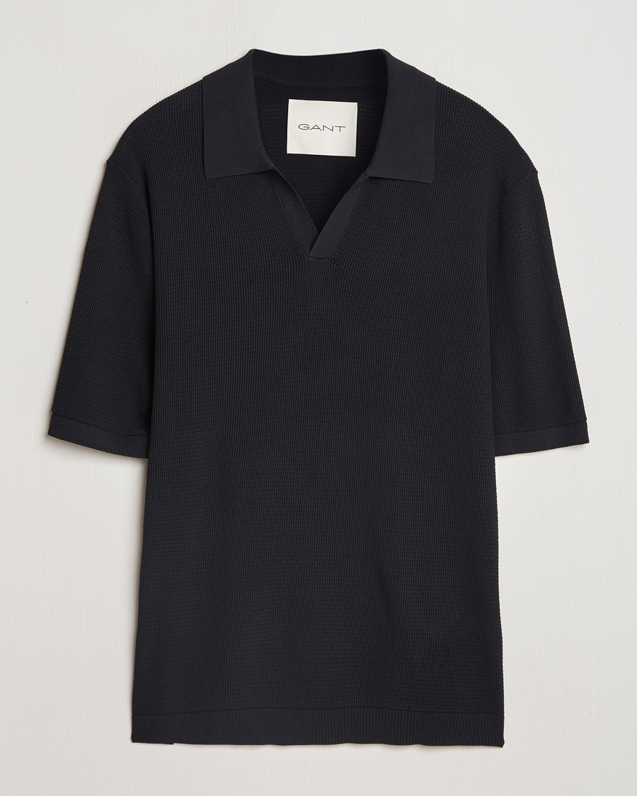 Heren | Polo's | GANT | Open Knit Short Sleeve Polo Black