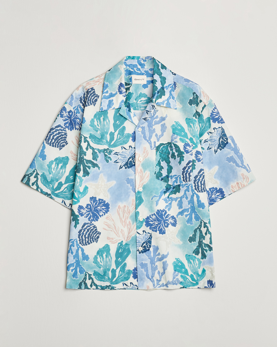 Heren |  | GANT | Camp Collar Sea Print Short Sleeve Shirt Rich Blue