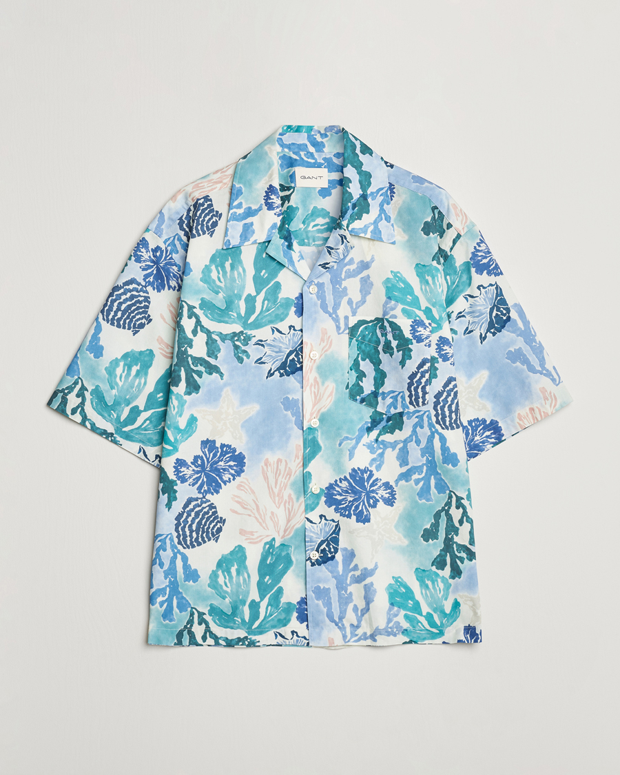 Heren | Overhemden | GANT | Camp Collar Sea Print Short Sleeve Shirt Rich Blue