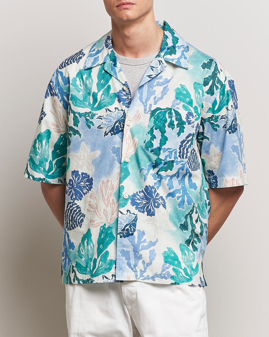 Heren |  | GANT | Camp Collar Sea Print Short Sleeve Shirt Rich Blue