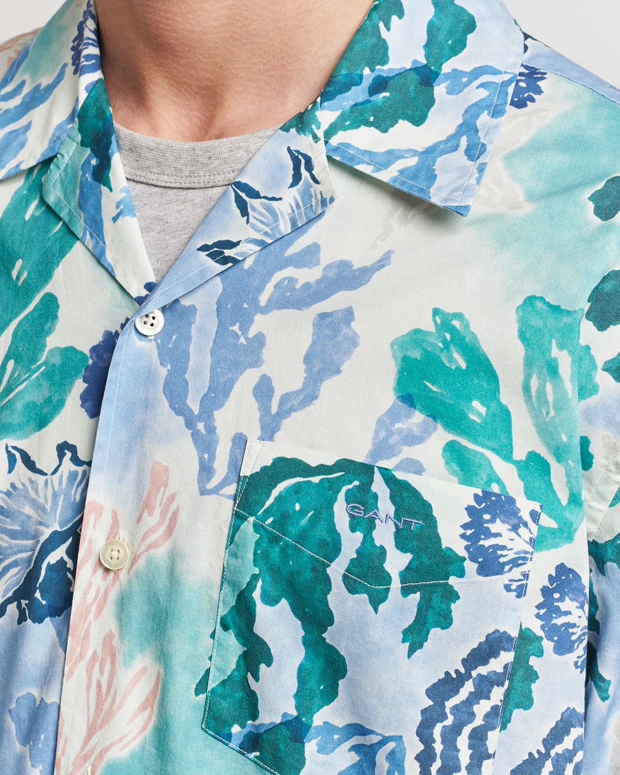 Heren | Overhemden | GANT | Camp Collar Sea Print Short Sleeve Shirt Rich Blue