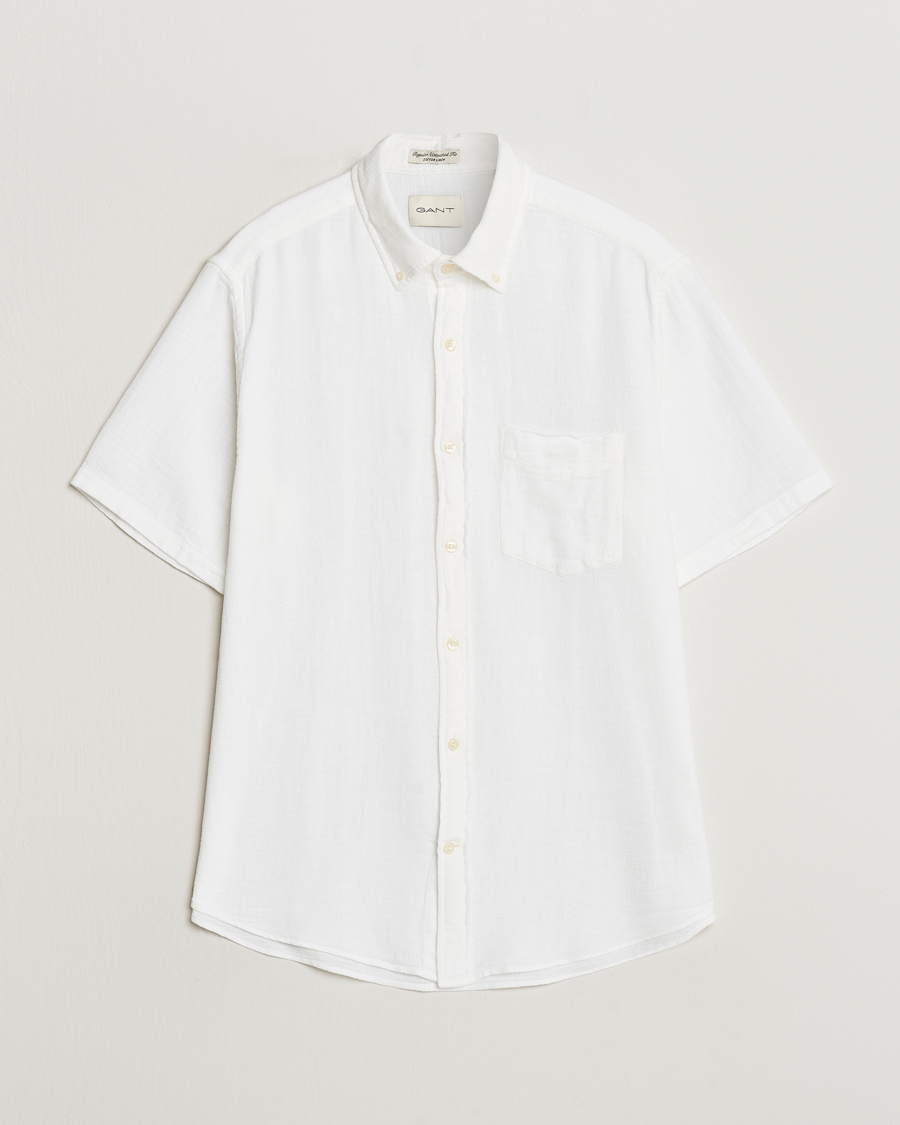 Heren | Overhemden | Gant | Cotton/Linen Texture Short Sleeve Shirt White