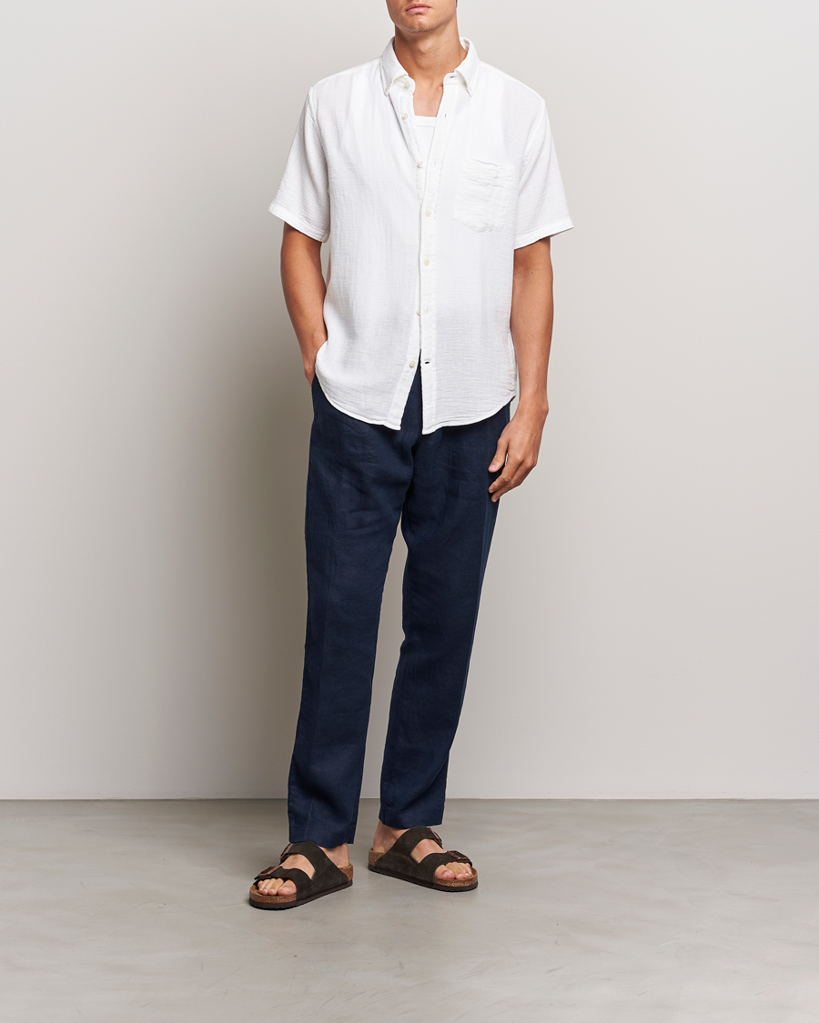 Heren | Overhemden | Gant | Cotton/Linen Texture Short Sleeve Shirt White