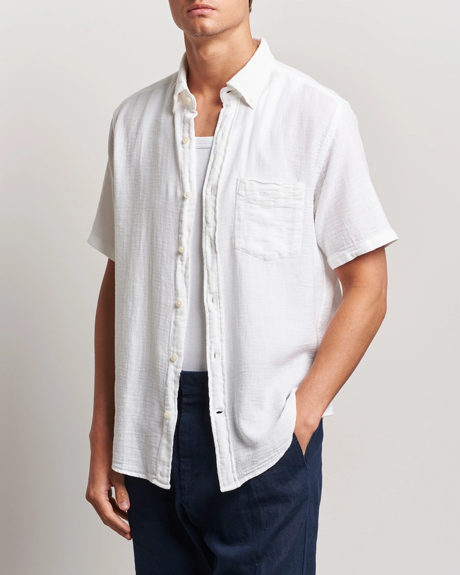 Heren |  | GANT | Cotton/Linen Texture Short Sleeve Shirt White