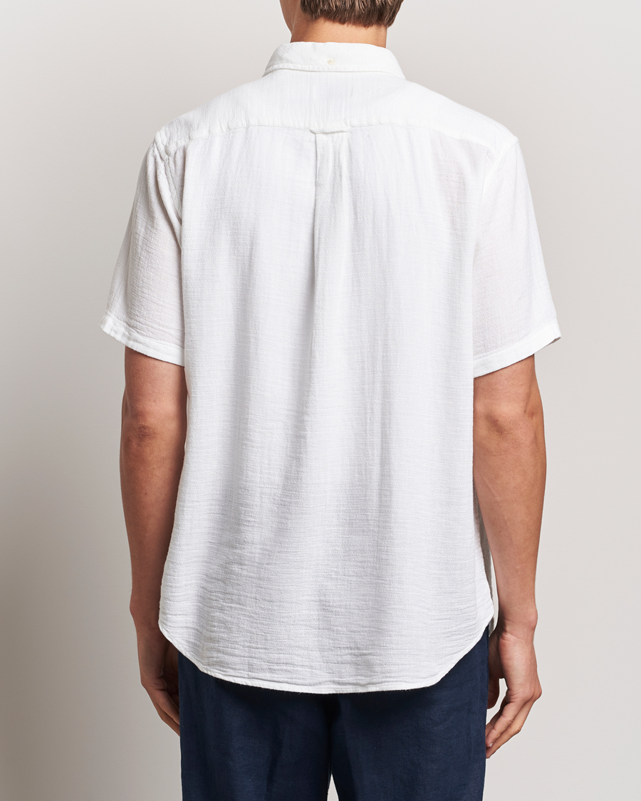 Heren | Overhemden | Gant | Cotton/Linen Texture Short Sleeve Shirt White
