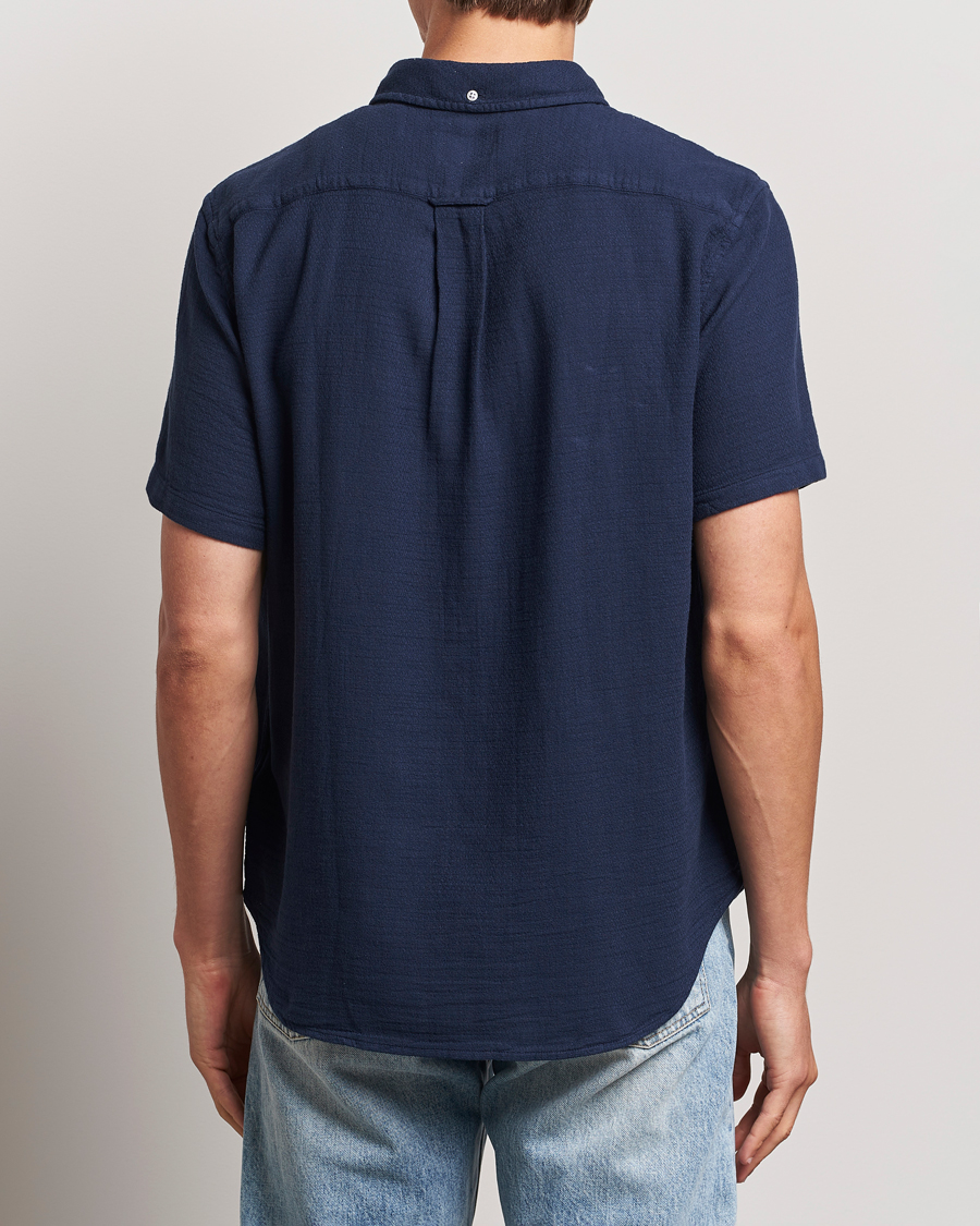 Heren | Overhemden | Gant | Cotton/Linen Texture Short Sleeve Shirt Evening Blue