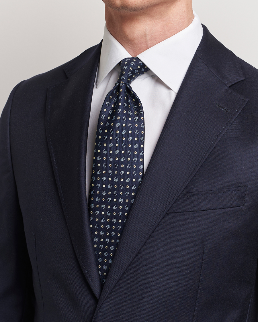 Heren | Afdelingen | E. Marinella | 3-Fold Printed Silk Tie Navy