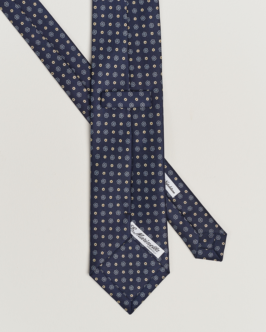 Heren |  | E. Marinella | 3-Fold Printed Silk Tie Navy