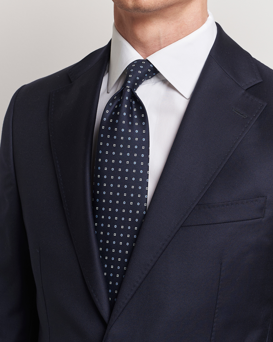 Heren | E. Marinella | E. Marinella | 3-Fold Printed Silk Tie Navy