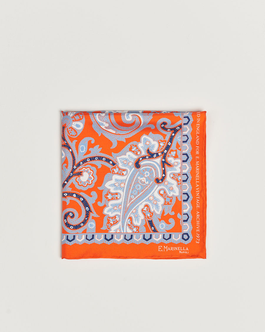 Heren |  | E. Marinella | Archive Printed Silk Pocket Square Orange