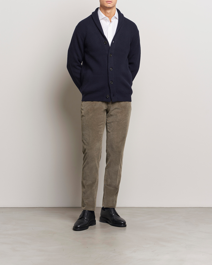 Heren | Truien | Charles Tyrwhitt | Chunky Merino Shawl Neck Cardigan Navy