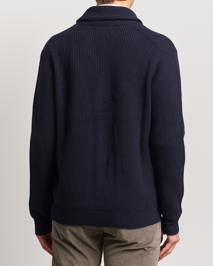 Heren | Truien | Charles Tyrwhitt | Chunky Merino Shawl Neck Cardigan Navy
