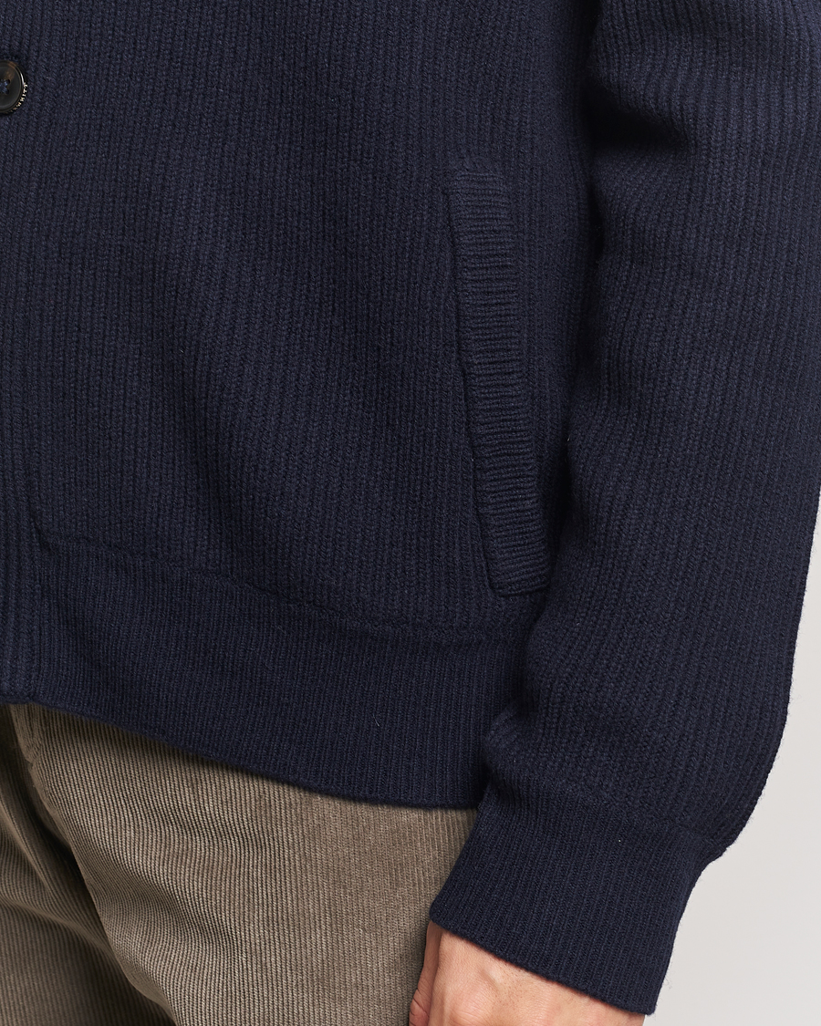 Heren | Truien | Charles Tyrwhitt | Chunky Merino Shawl Neck Cardigan Navy