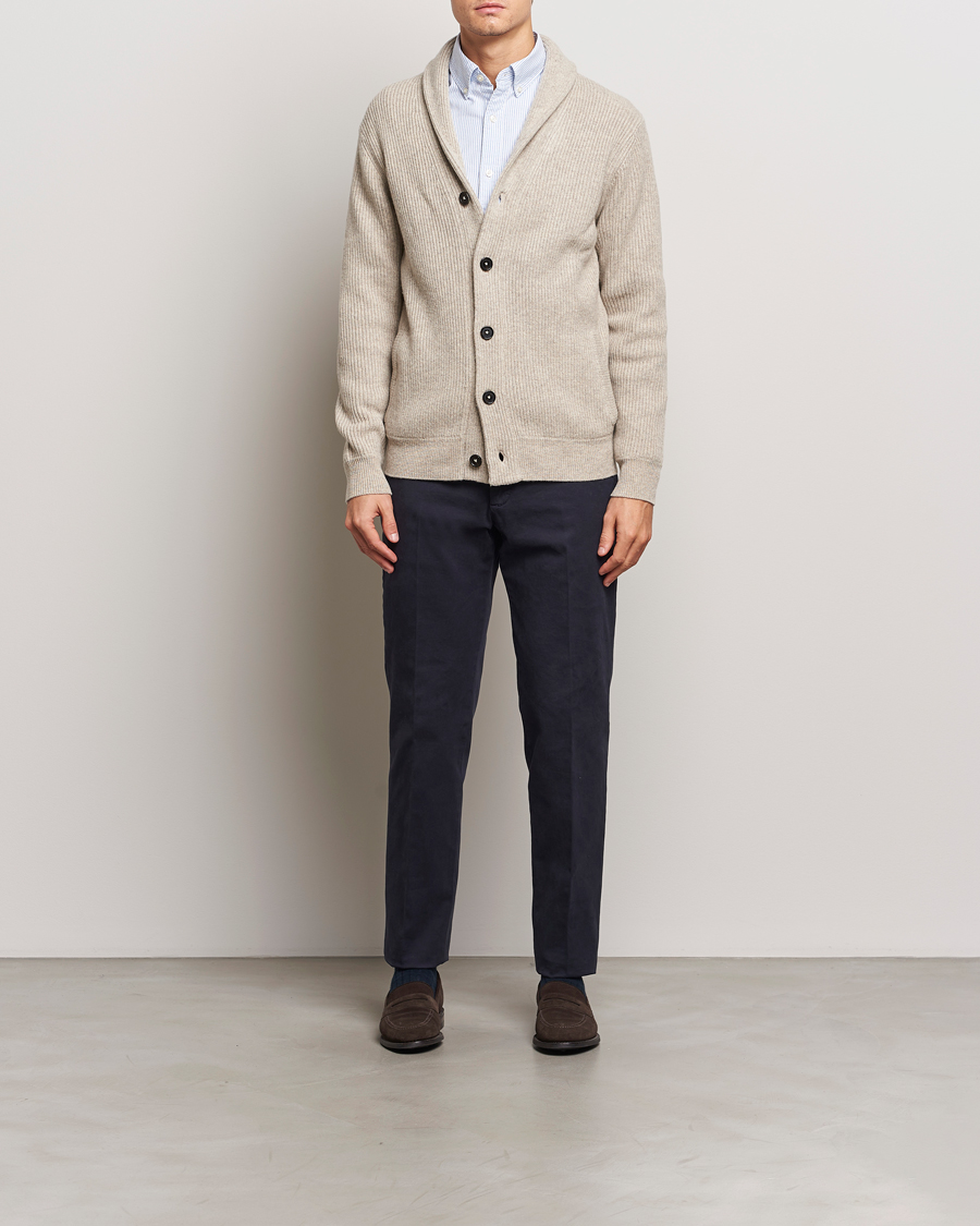 Heren | Truien | Charles Tyrwhitt | Chunky Merino Shawl Neck Cardigan Oatmeal