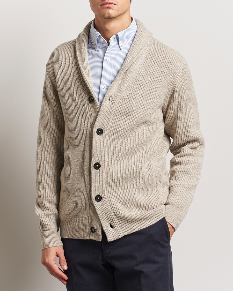 Heren | Truien | Charles Tyrwhitt | Chunky Merino Shawl Neck Cardigan Oatmeal