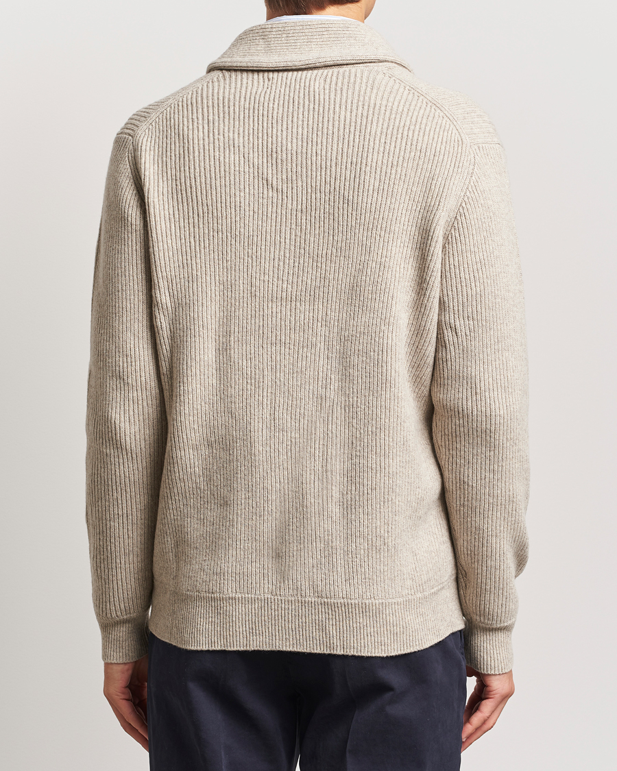 Heren | Truien | Charles Tyrwhitt | Chunky Merino Shawl Neck Cardigan Oatmeal