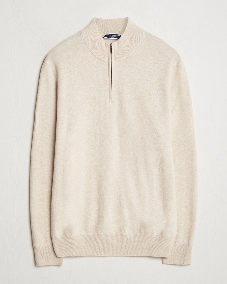 Heren | Truien | Charles Tyrwhitt | Pure Cashmere Zip Neck Jumper Cream