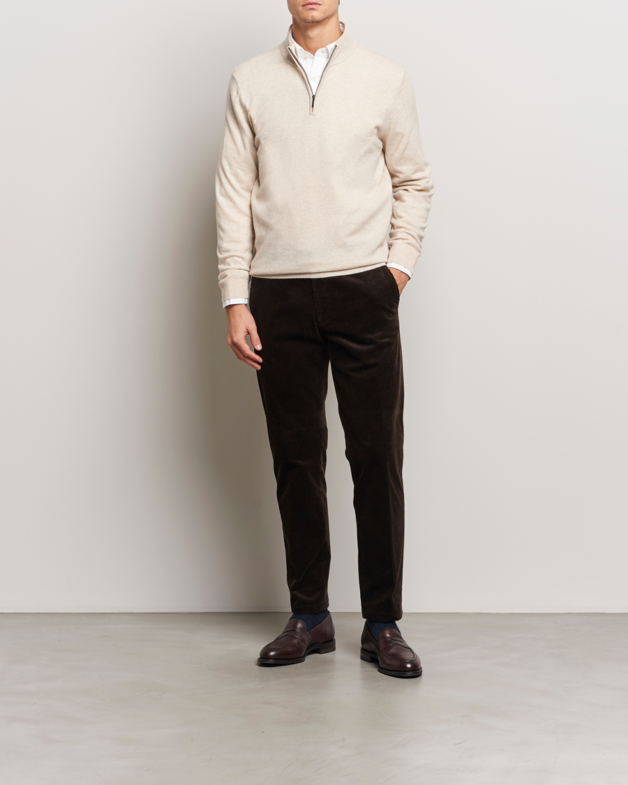 Heren | Truien | Charles Tyrwhitt | Pure Cashmere Zip Neck Jumper Cream