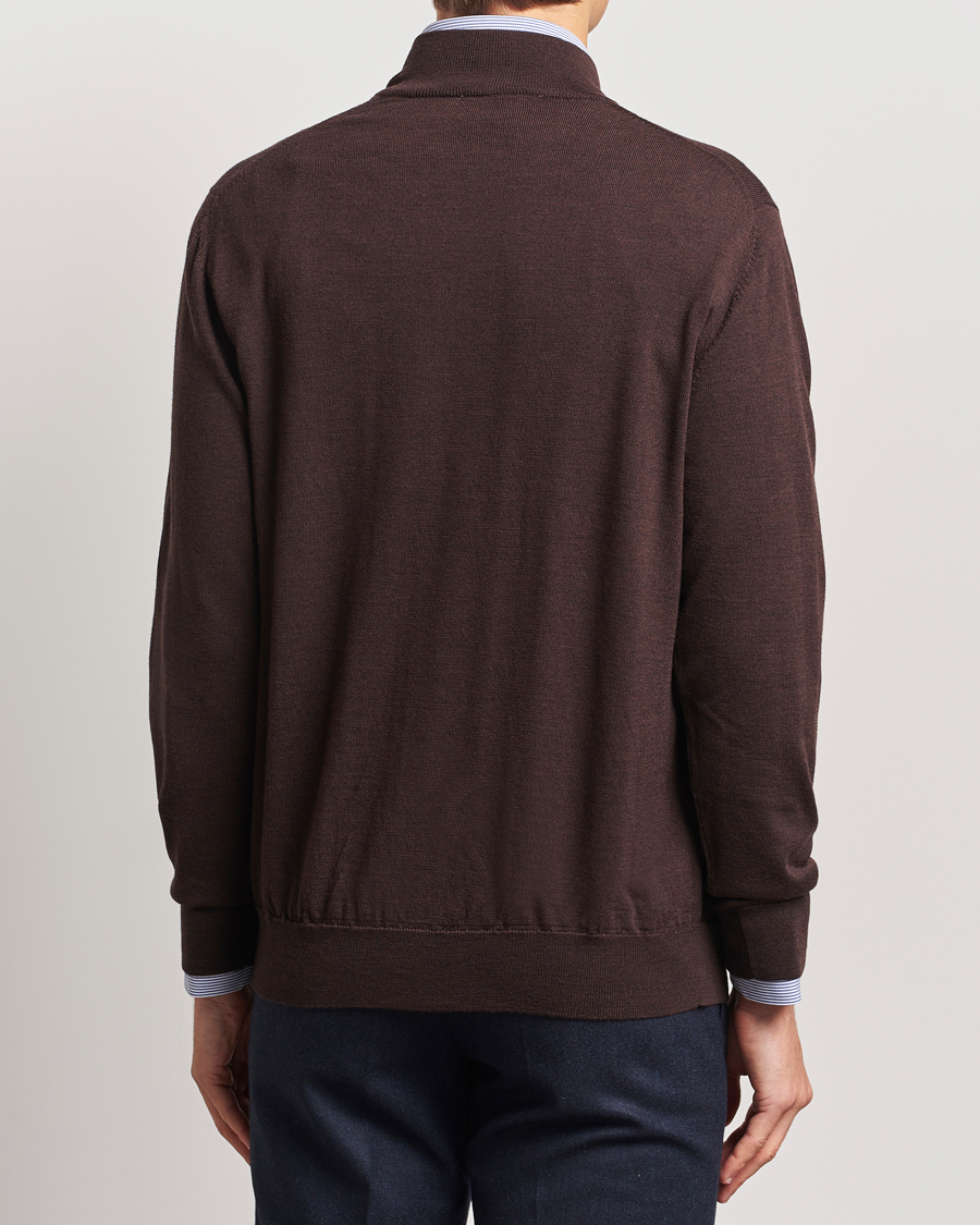 Heren | Truien | Charles Tyrwhitt | Pure Merino Zip Neck Jumper Chocolate Brown