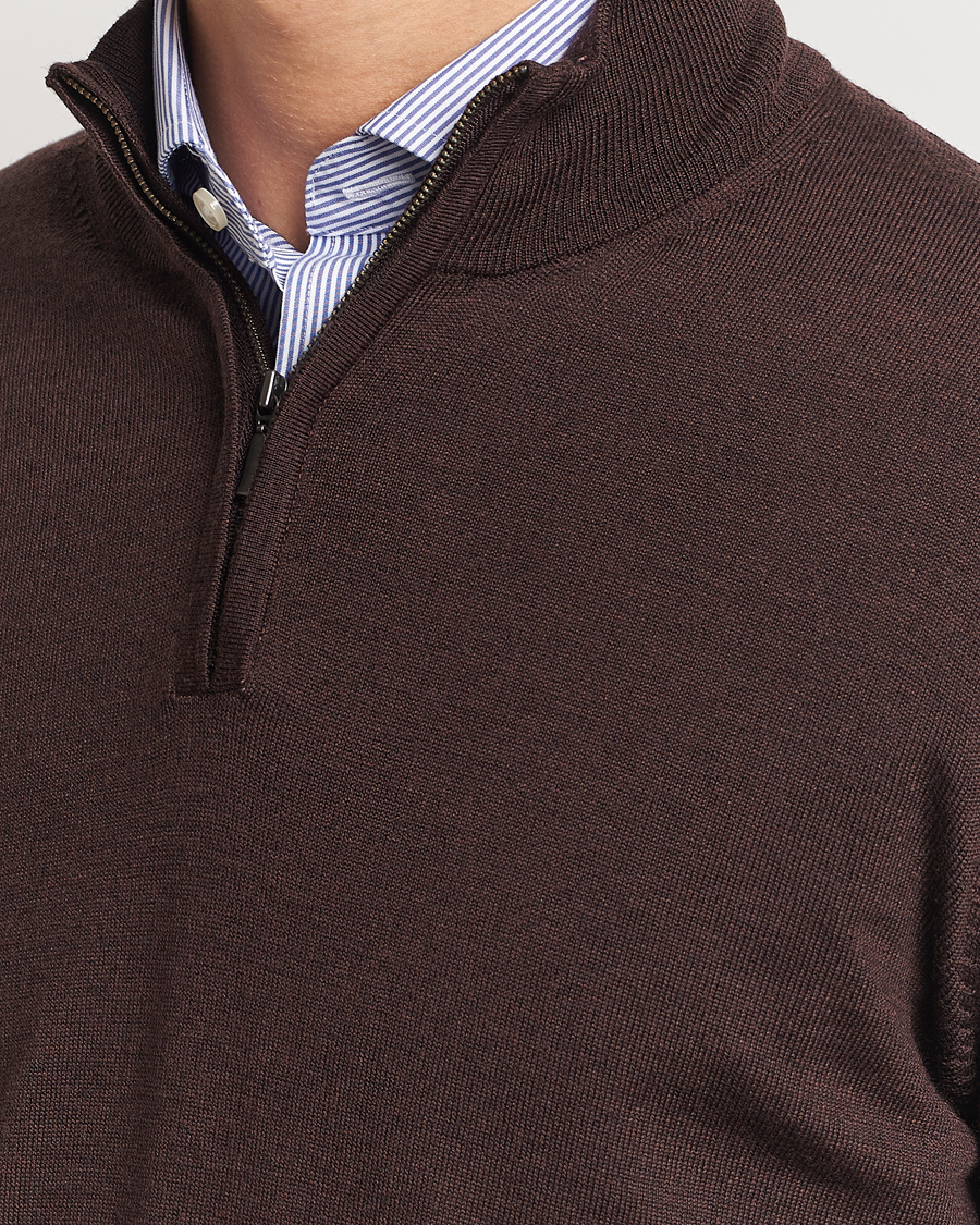 Heren | Truien | Charles Tyrwhitt | Pure Merino Zip Neck Jumper Chocolate Brown