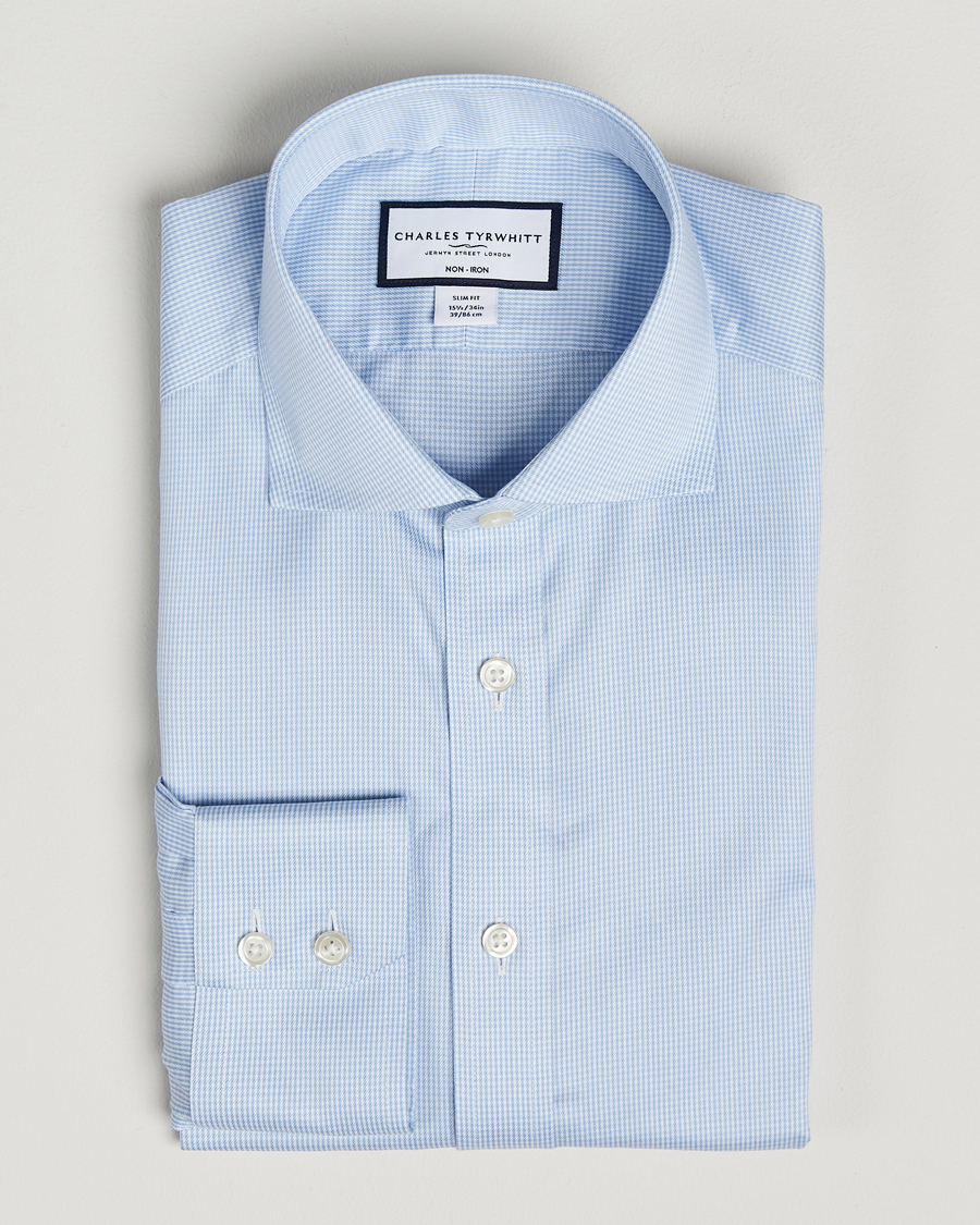 Heren | Overhemden | Charles Tyrwhitt | Slim Fit Non Iron Puppytooth Shirt Sky Blue